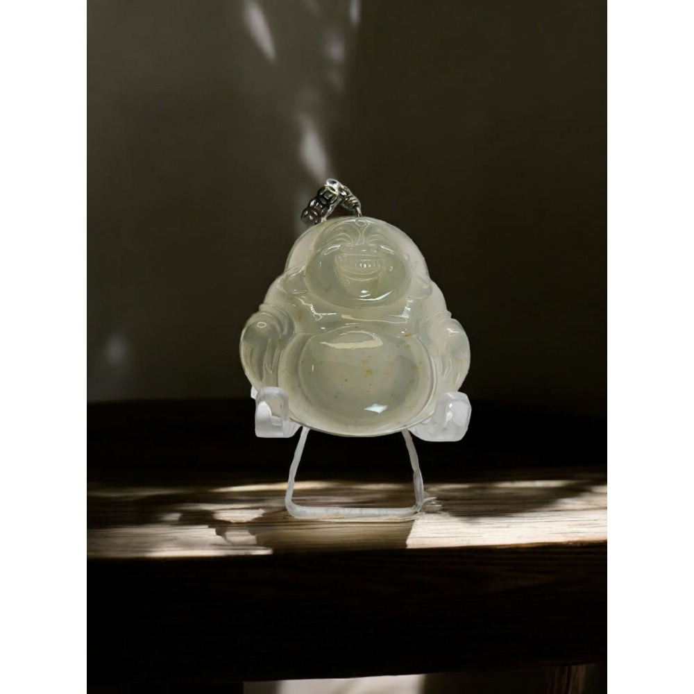 天然緬甸A貨翡翠 冰玻種 精品佛公 肚裡藏金 附證書-細節圖8