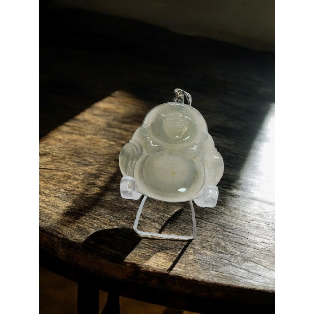 天然緬甸A貨翡翠 冰玻種 精品佛公 肚裡藏金 附證書-細節圖10