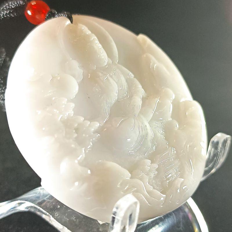 天然緬甸A貨翡翠 牛奶白自在觀音 山水觀音 雙面雕鐲心料 出清價 尺寸 52.7*11.3  附證書-細節圖2