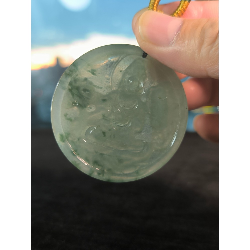 天然緬甸A貨翡翠 冰種飄花 普賢菩薩 鐲心料 種老肉細 附證書-細節圖2