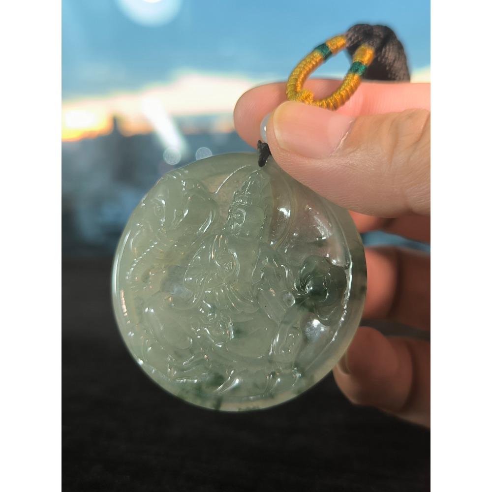 天然緬甸A貨翡翠 冰種飄花 普賢菩薩 鐲心料 種老肉細 附證書-細節圖5
