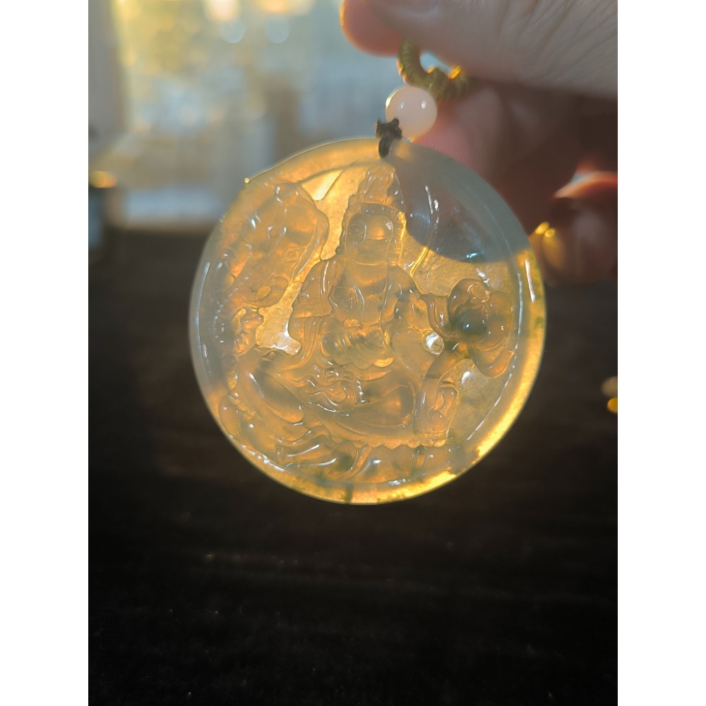 天然緬甸A貨翡翠 冰種飄花 普賢菩薩 鐲心料 種老肉細 附證書-細節圖9