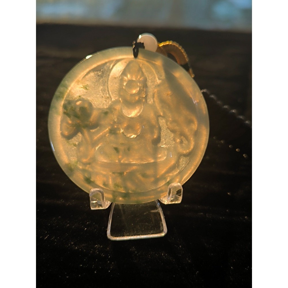 天然緬甸A貨翡翠 冰種飄花 普賢菩薩 鐲心料 種老肉細 附證書-細節圖10