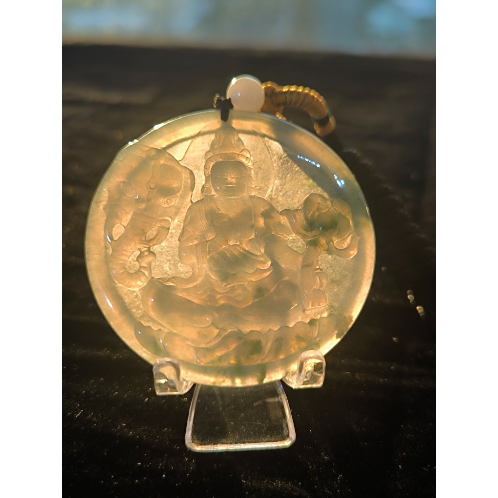 天然緬甸A貨翡翠 冰種飄花 普賢菩薩 鐲心料 種老肉細 附證書-細節圖11