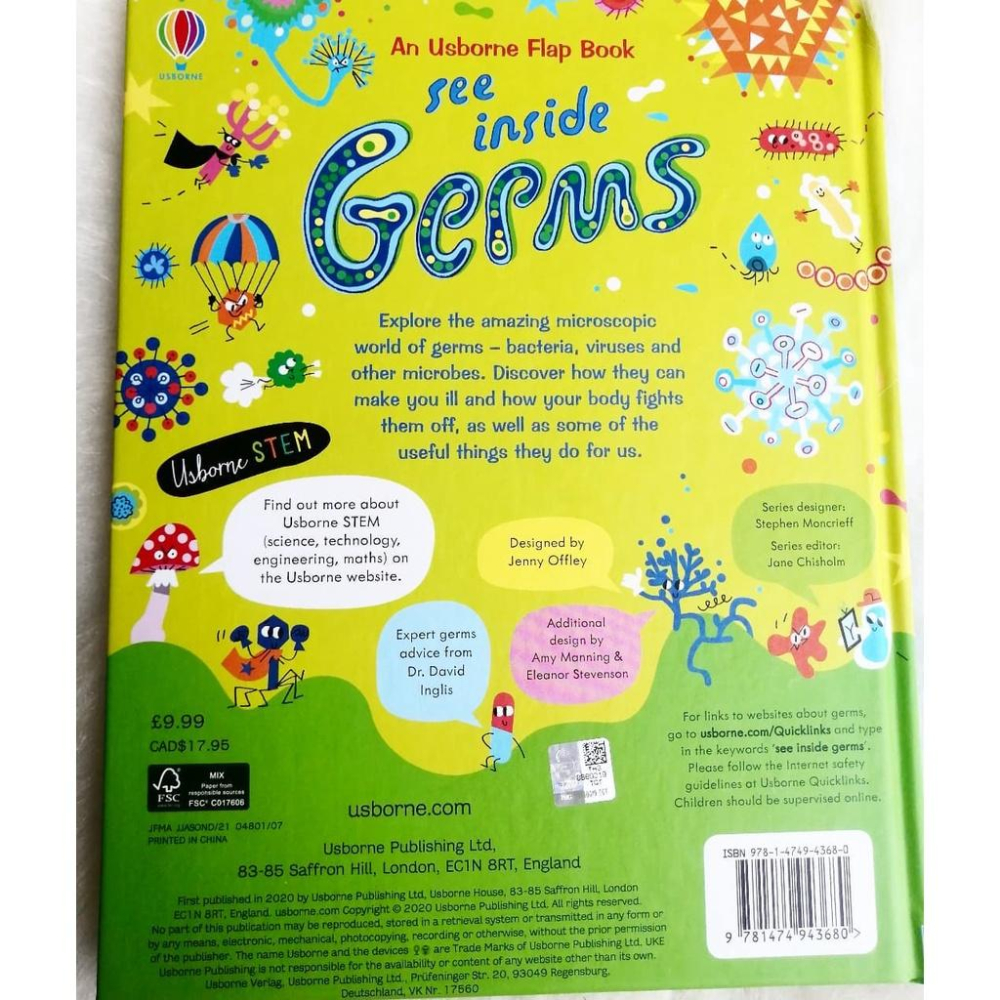 現貨🍀英國Usborne STEM 自然科普硬頁翻翻書🍀See Inside ：Germs 🍀【缺書店】-細節圖2