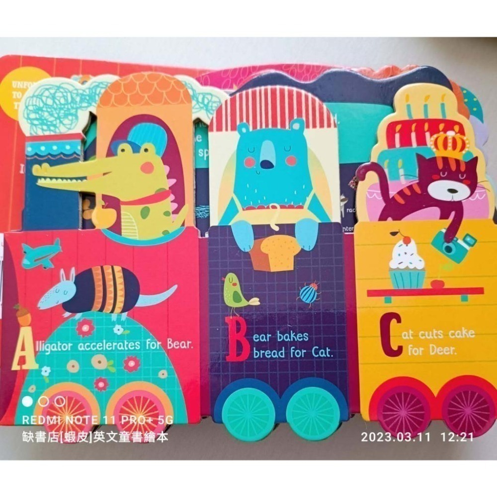英文硬頁操作書ALPHATRAIN字母火車🍀展開成一列長142公分的火車🍀色彩明亮造型插畫可愛🍀缺書店-細節圖2