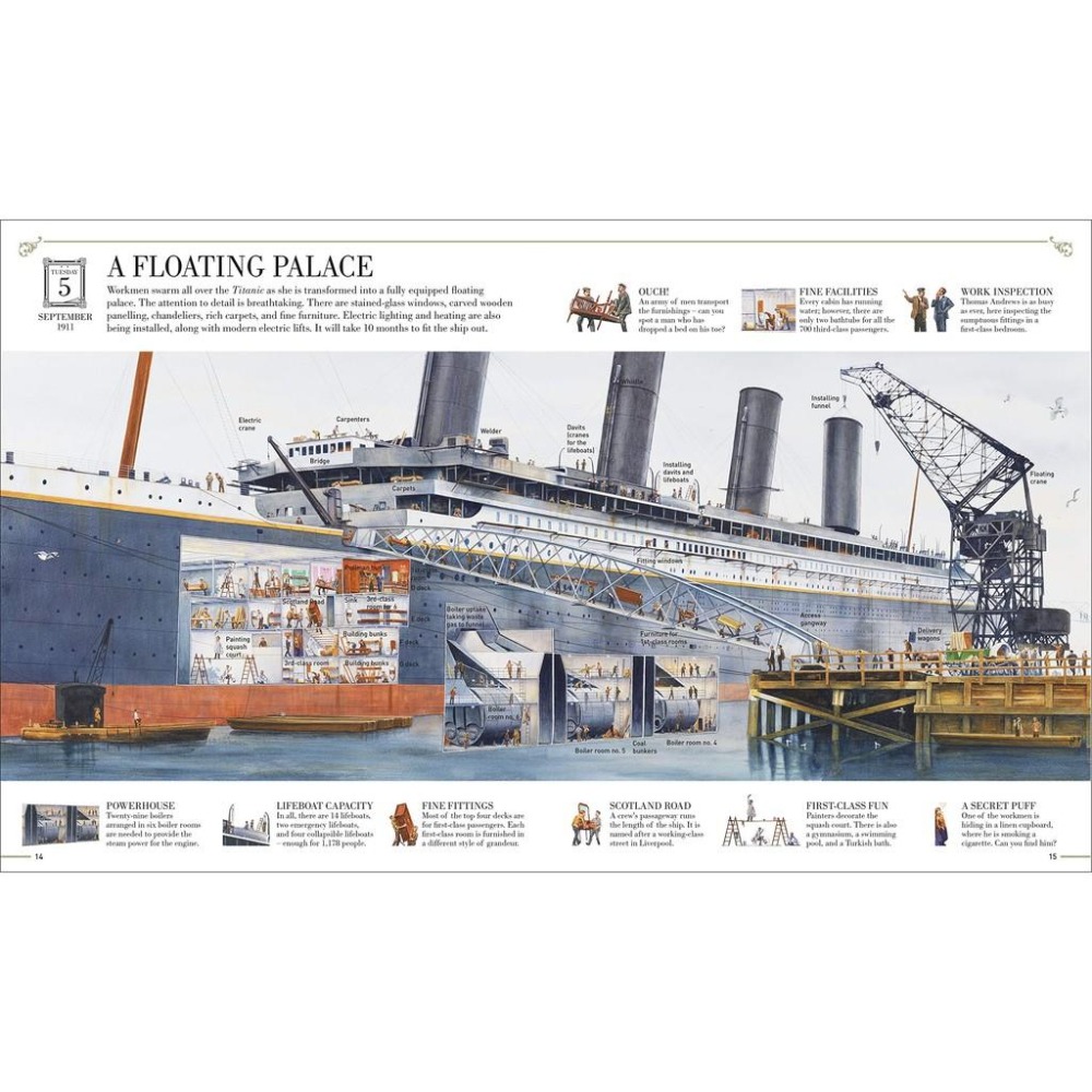 現貨🍀DK精裝Story of the Titanic 🍀Steve Noon繪制12 幅美麗而獨特帶有剖面圖的插圖-細節圖4