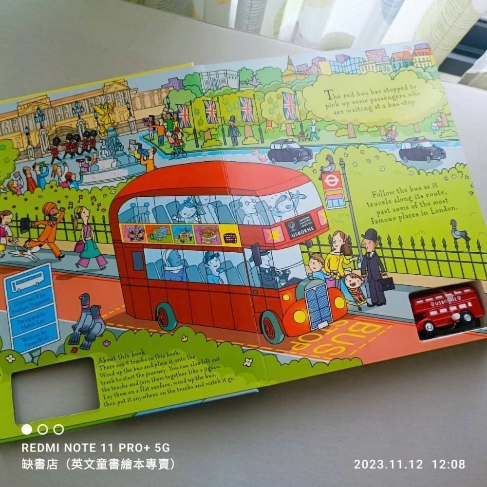 英國Usborne發條雙層巴士跑跑遊戲書🍀 Wind-up Bus🍀4個倫敦街景可拆組🍀缺書店-細節圖7