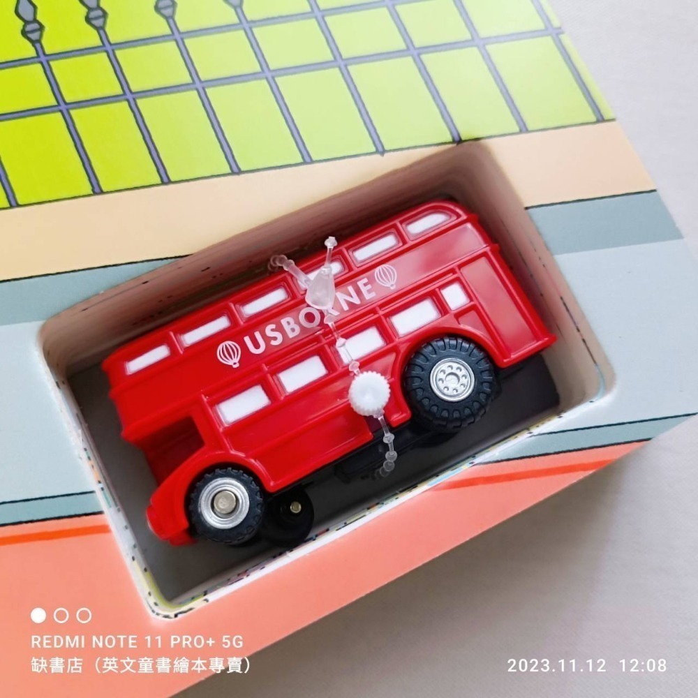 英國Usborne發條雙層巴士跑跑遊戲書🍀 Wind-up Bus🍀4個倫敦街景可拆組🍀缺書店-細節圖8