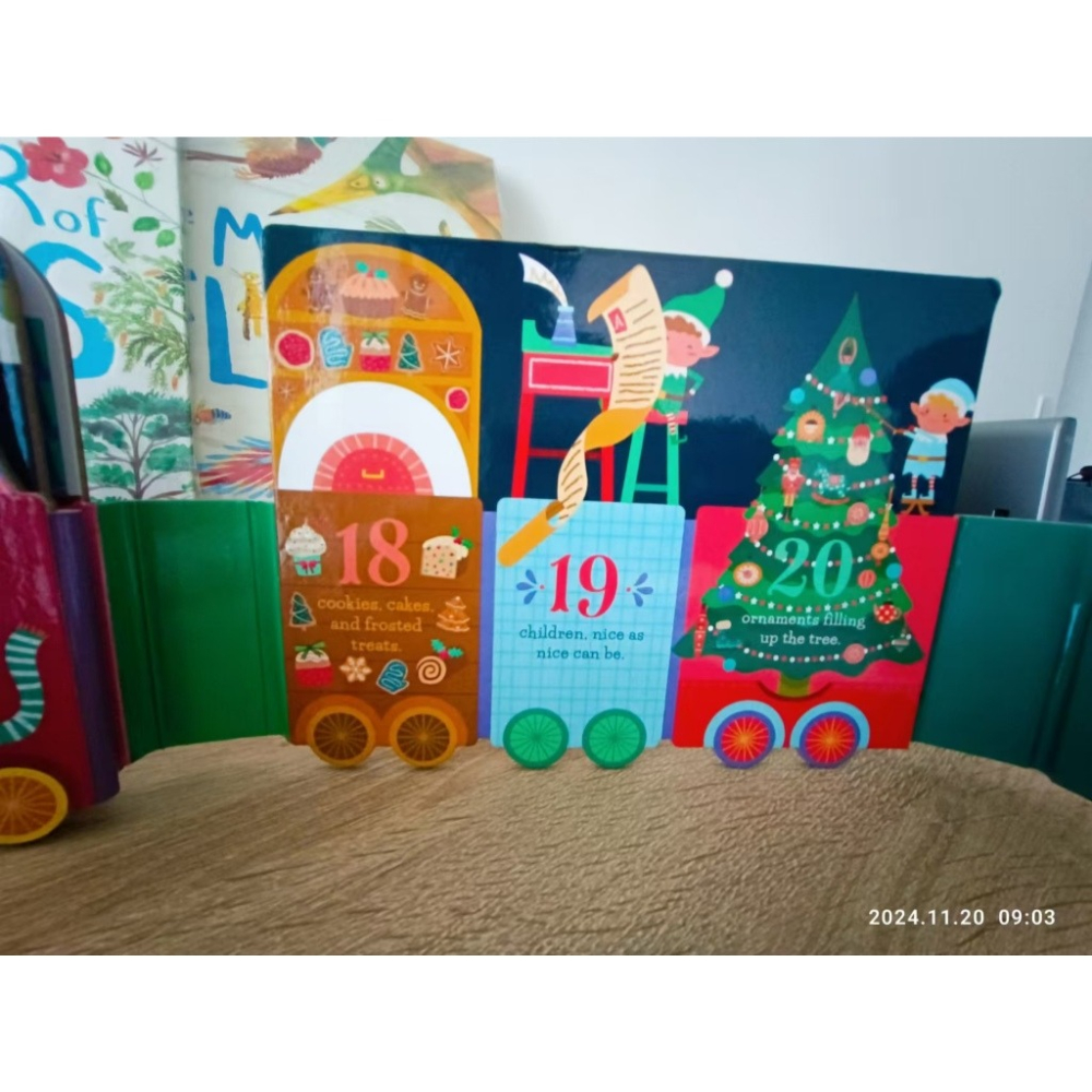 塑封英文硬頁操作書Christmas Train 長142公分聖誕火車+1-20計數色彩明亮造型插畫可愛🍀缺書店-細節圖3