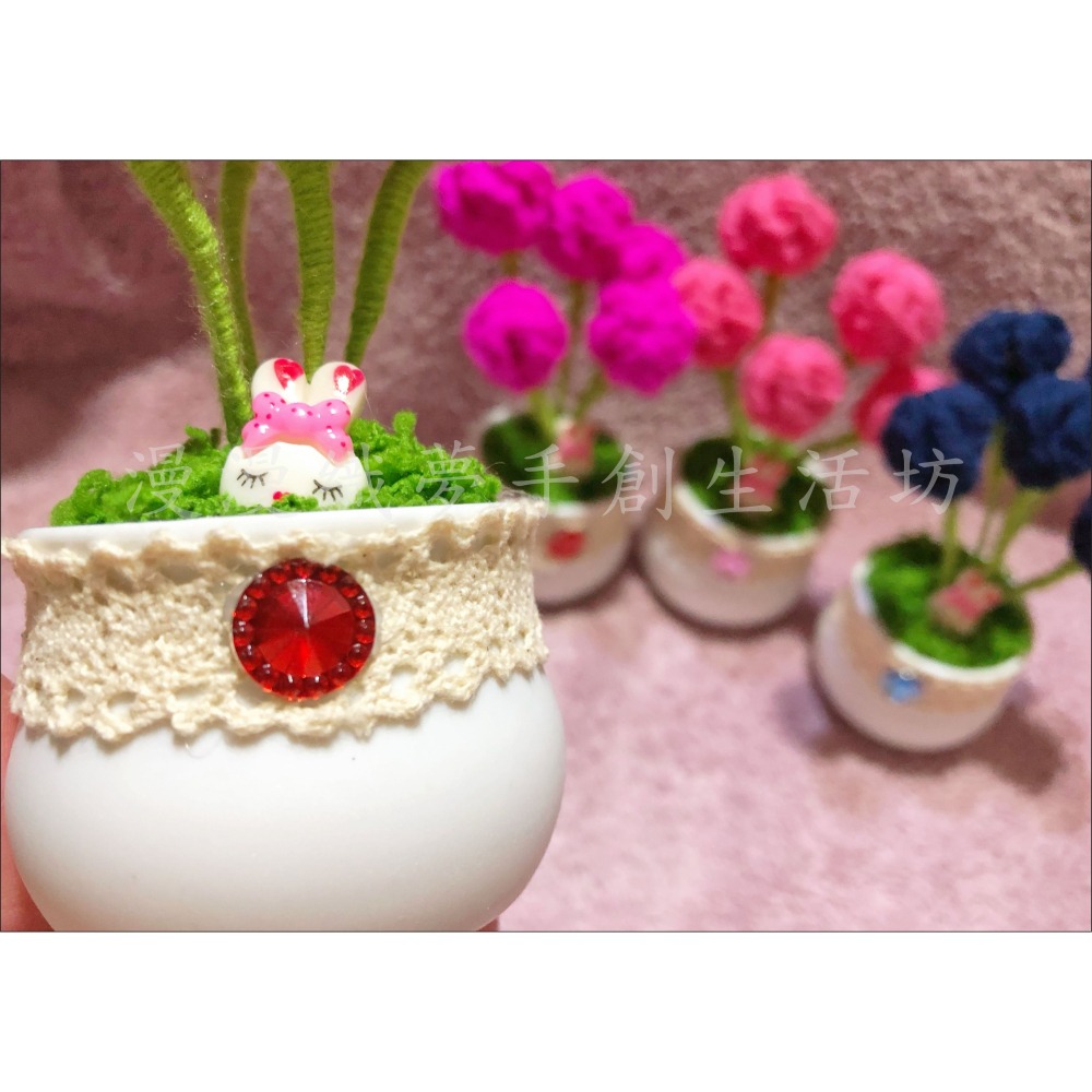 漿果 小球球 成品 毛線 盆栽 『漫漫織夢』 花朵 花盆 成品 編織花 裝飾 手作 手鉤 辦公桌 舒壓 擺件 擺飾-細節圖2