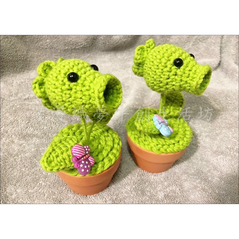 豌豆射手 毛線花 盆栽 成品『漫漫織夢』 植物大戰殭屍 仿真花 辦公桌 舒壓 花盆 人造花 擺飾 擺件 裝飾 臺灣鉤織-細節圖5