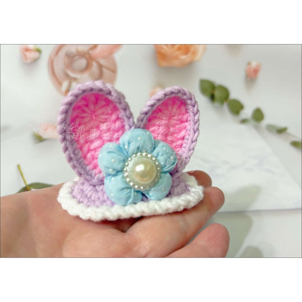 兔耳朵 生氣 成品 髮夾『漫漫織夢』 兒童 成人 BB夾 邊夾 髮飾 二次元 動漫款 鉤織 手作 毛線-細節圖2