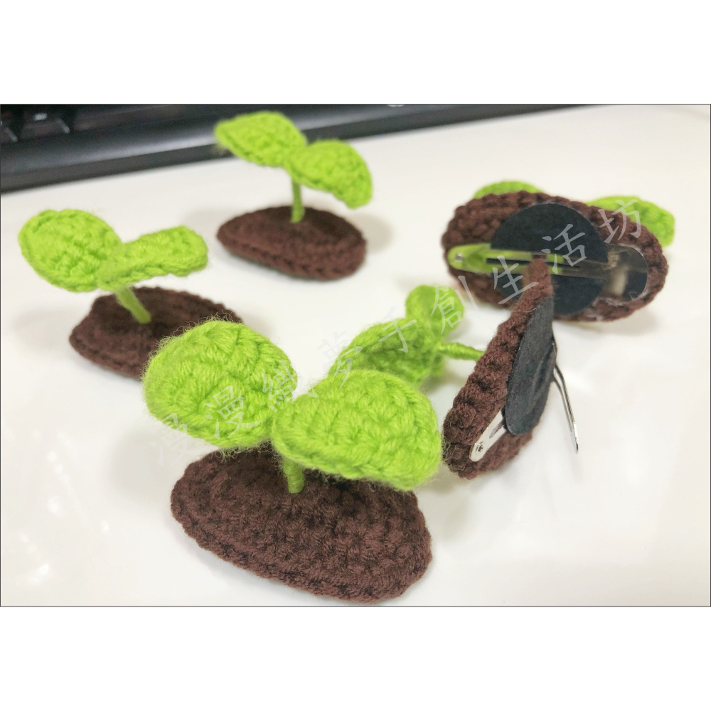 小葉子 髮夾 髮飾 成品『漫漫織夢』 小草 豆芽 綠葉 立體 邊夾 瀏海夾 bb夾 可愛 創意 搞怪 毛線編織-細節圖2