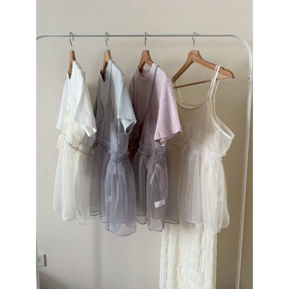 [HUN_SHOP] 4Colors 日系雙綁帶捲邊網紗背心/ 疊搭背心-細節圖2