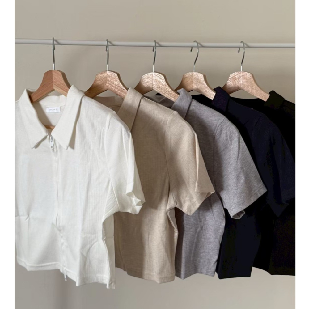 [HUN_SHOP]  5Colors 翻領涼感短袖上衣(雙拉鍊)-細節圖2