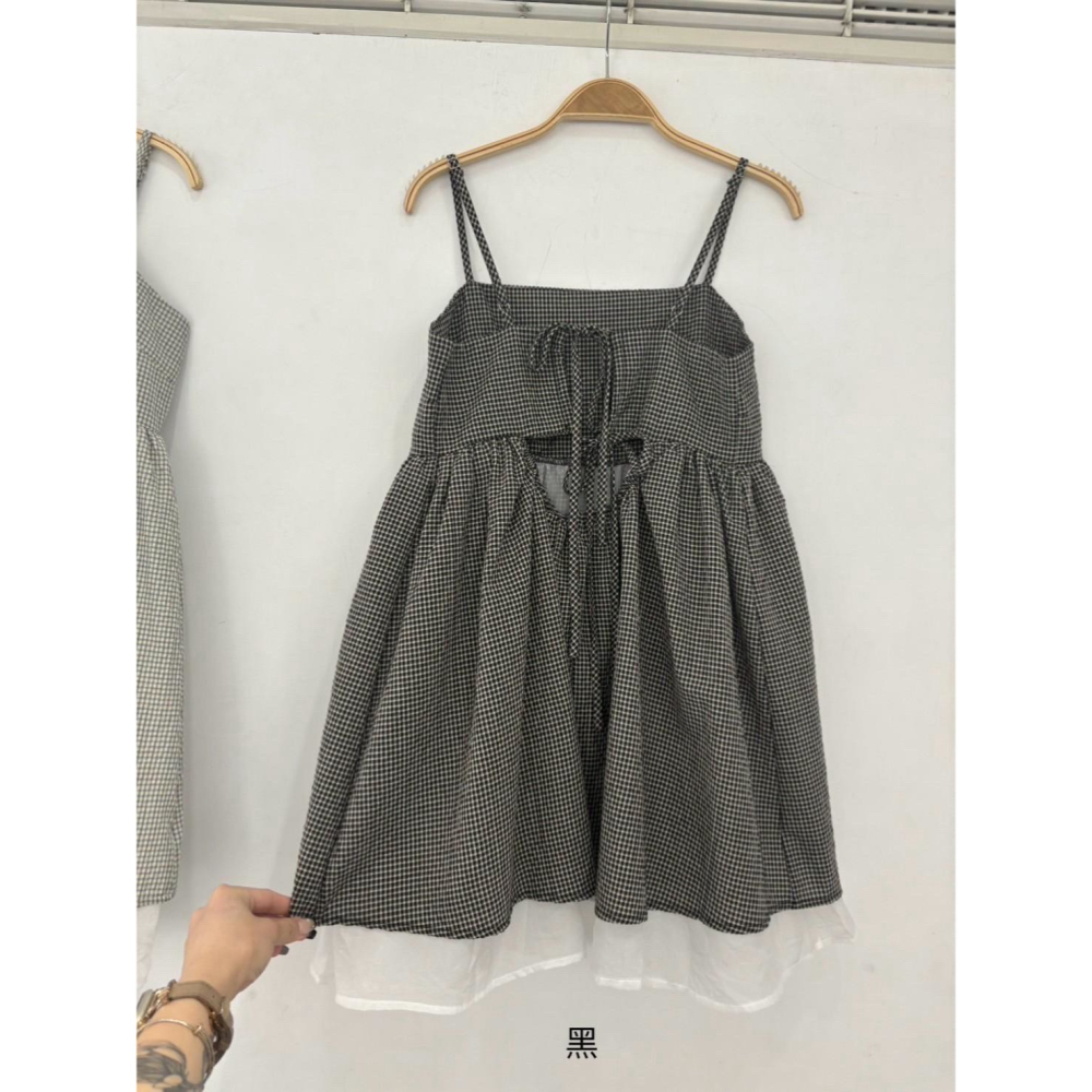 [HUN_SHOP] 細肩格紋雙綁帶兩件式背心-細節圖2
