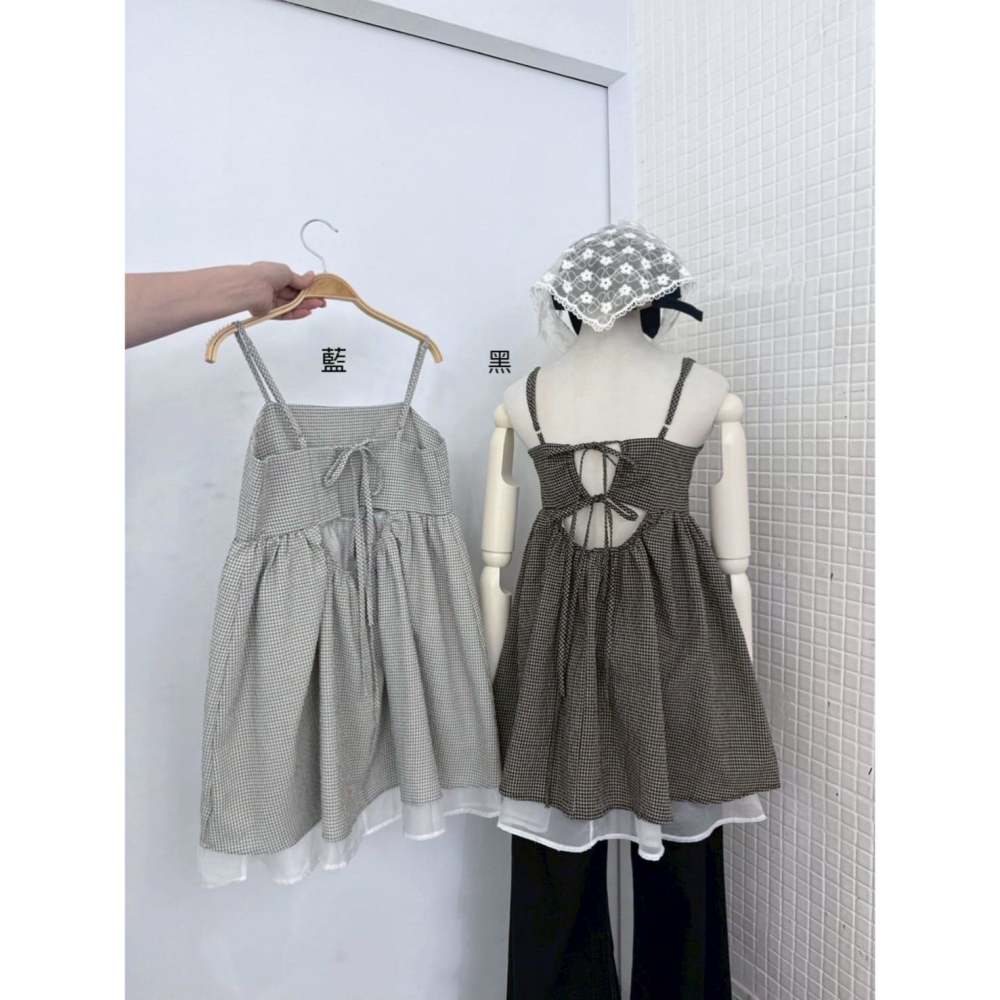 [HUN_SHOP] 細肩格紋雙綁帶兩件式背心-細節圖3