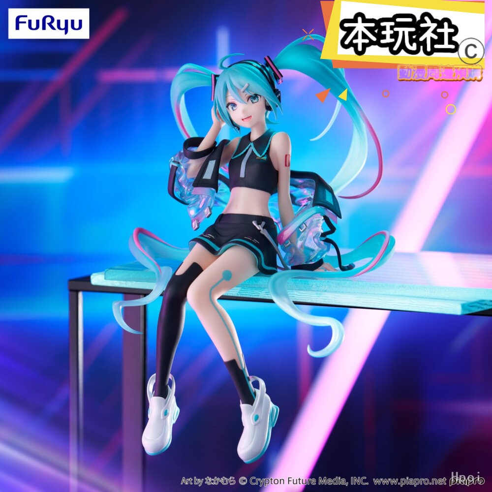 本玩社 現貨 景品 初音未來 Neon Cyber 全新 正版 FURYU 泡麵蓋 坐姿 初音 公仔-細節圖3