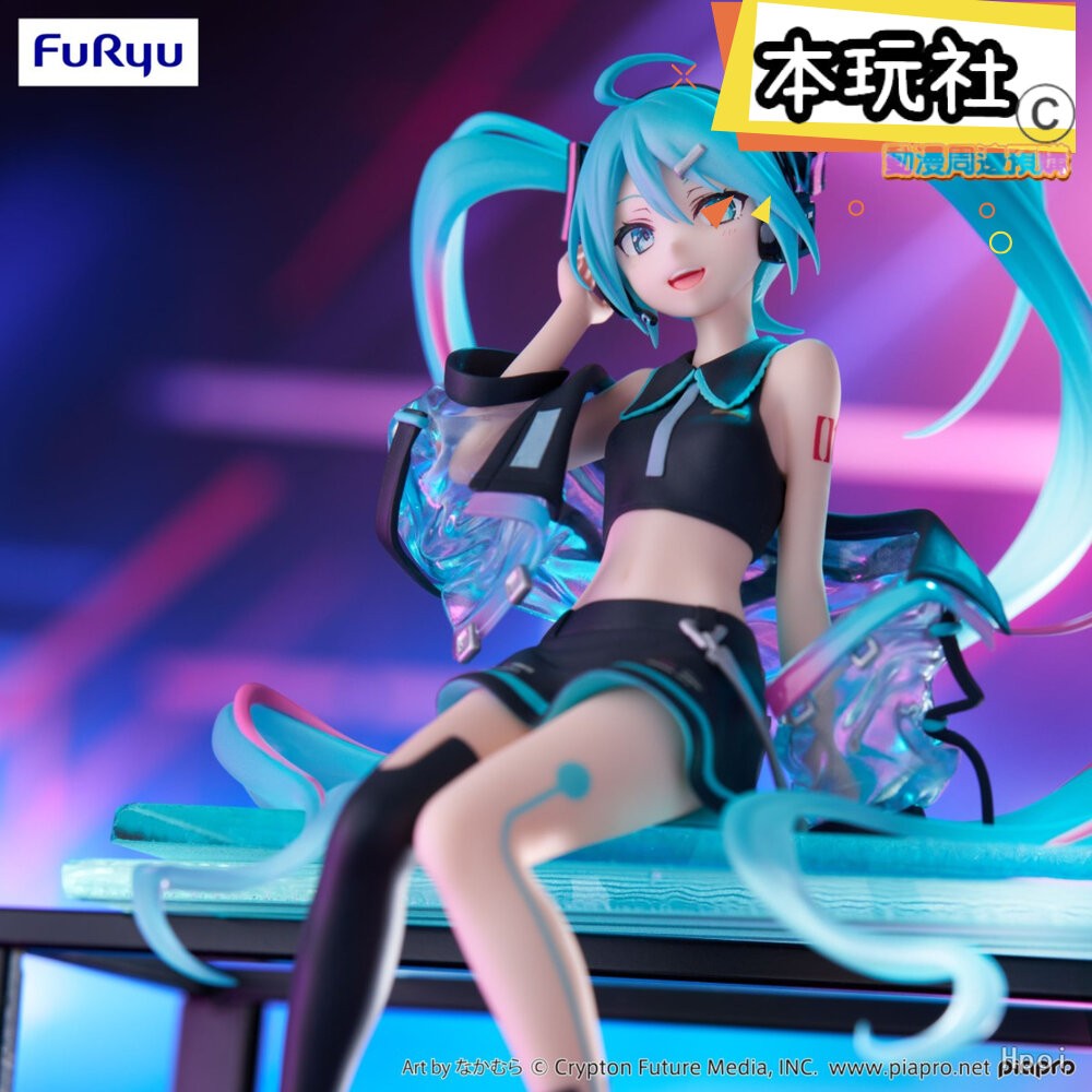 本玩社 現貨 景品 初音未來 Neon Cyber 全新 正版 FURYU 泡麵蓋 坐姿 初音 公仔-細節圖5