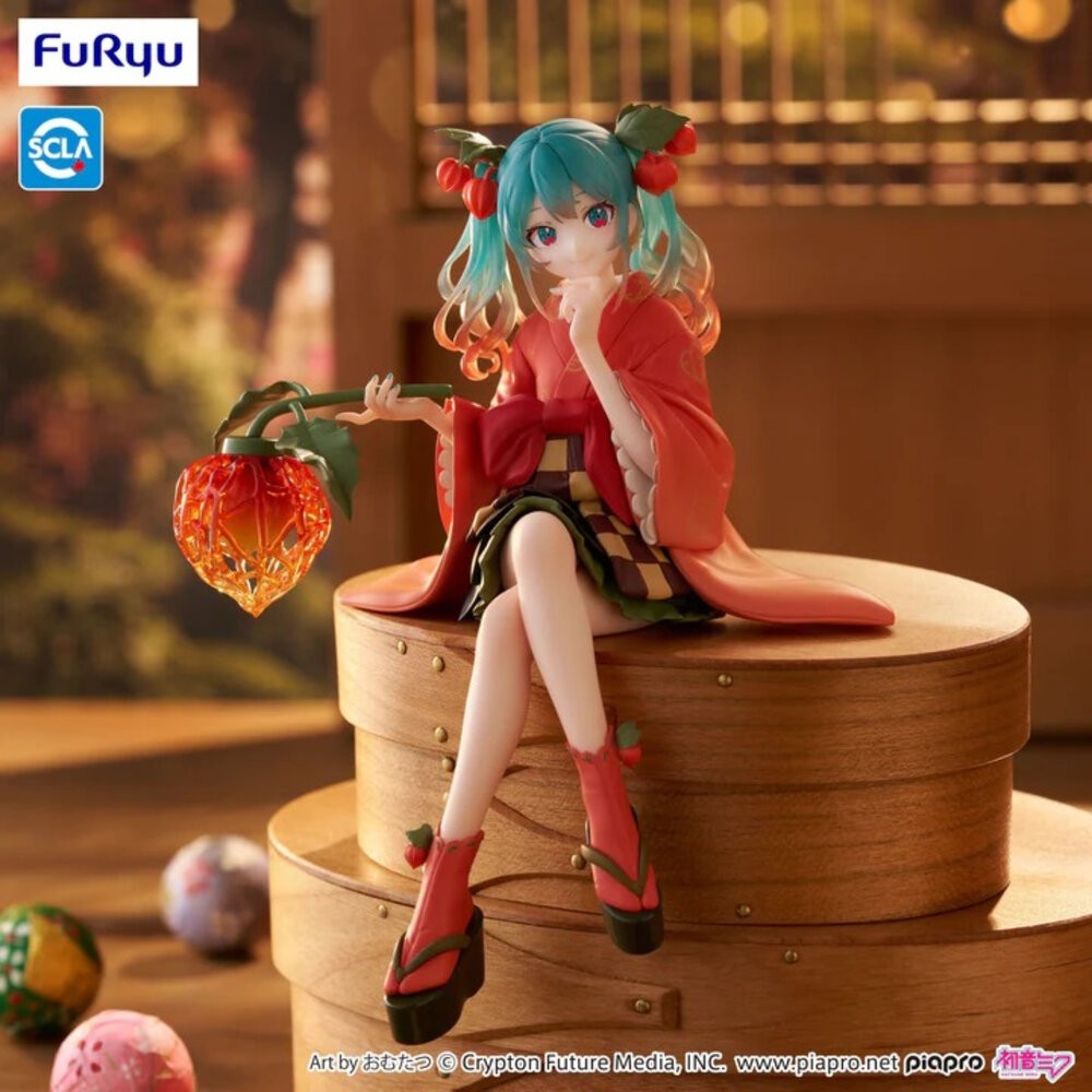 全新 現貨 初音未來 景品 正版 FURYU 泡麵蓋 坐姿 初音 冬季櫻桃 公仔 本玩社-細節圖5