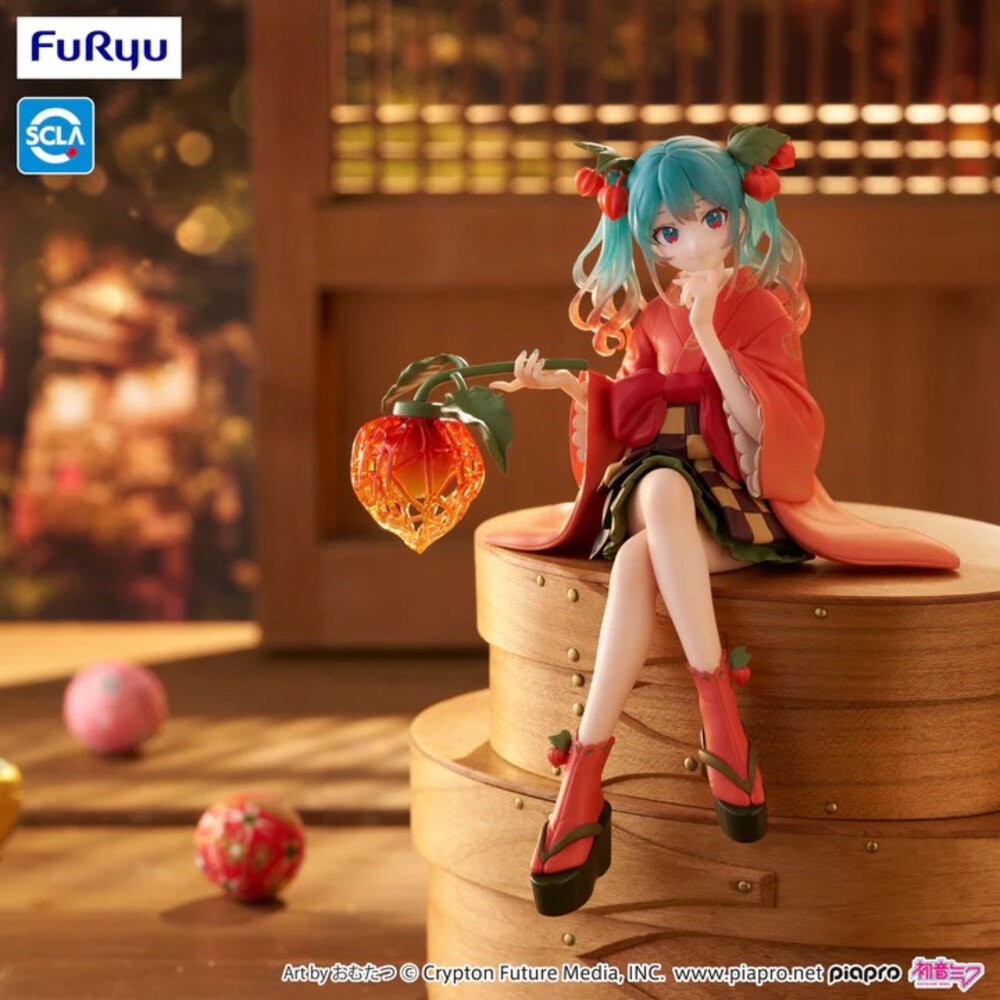 全新 現貨 初音未來 景品 正版 FURYU 泡麵蓋 坐姿 初音 冬季櫻桃 公仔 本玩社-細節圖6