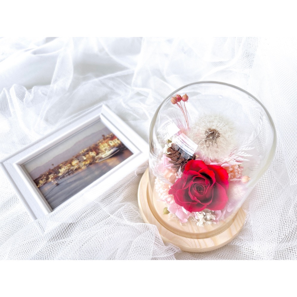 蒲公英玫瑰 不凋花玻璃盅 **Simple Garden**-細節圖2