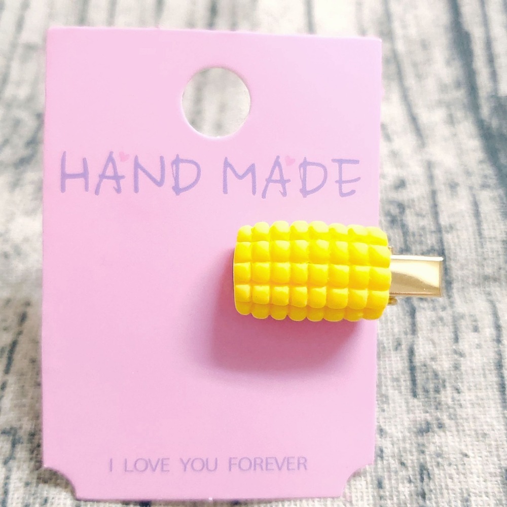 💕小V購物💕【手作髮夾系列 - 玉米髮夾】 3cm手作髮夾 奶油膠髮夾 可愛髮夾 卡通髮夾 韓系髮夾 鴨嘴夾 兒童-細節圖2