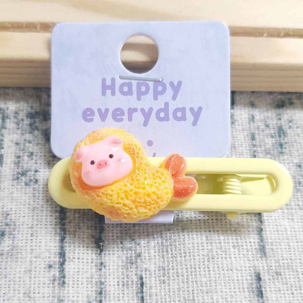 💕小V購物💕【手作髮夾系列 - 炸蝦豬豬髮夾】 手作髮夾 奶油膠髮夾 可愛髮夾 卡通髮夾 韓系髮夾 鴨嘴夾 現貨-細節圖3