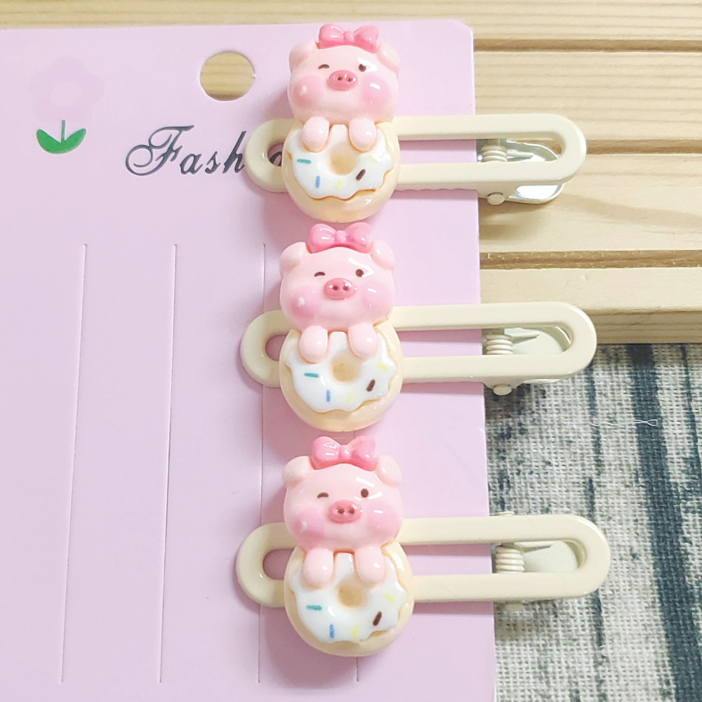 💕小V購物💕【手作髮夾系列 - 甜甜圈豬豬髮夾】 手作髮夾 奶油膠髮夾 可愛髮夾 卡通髮夾 韓系髮夾 鴨嘴夾 現貨-細節圖2