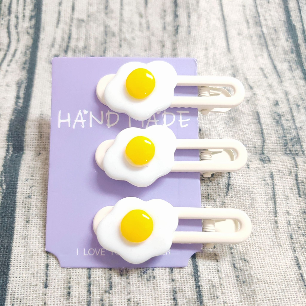 💕小V購物💕【手作髮夾系列 - 荷包蛋髮夾】 手作髮夾 奶油膠髮夾 可愛髮夾 卡通髮夾 韓系髮夾 鴨嘴夾 現貨-細節圖2