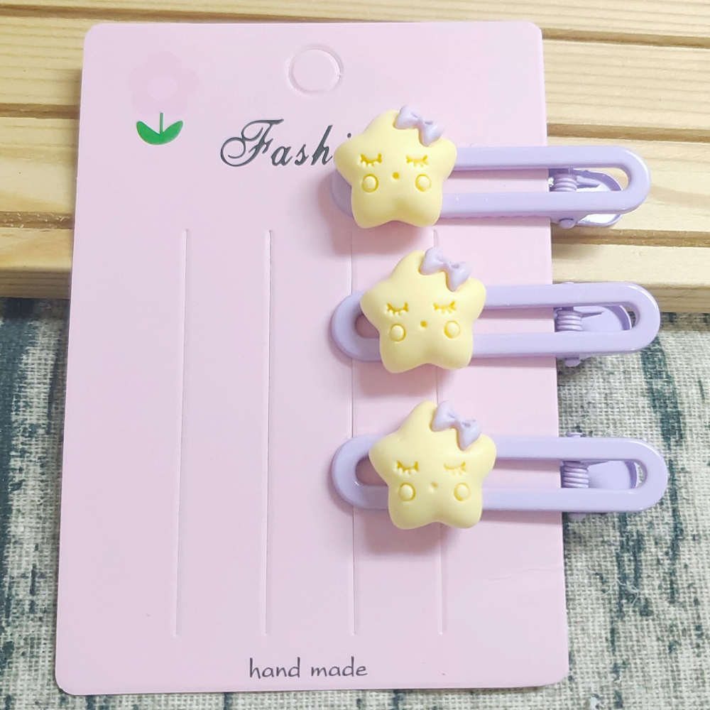 💕小V購物💕【手作髮夾系列 - 黃色星星髮夾】 手作髮夾 奶油膠髮夾 可愛髮夾 卡通髮夾 韓系髮夾 鴨嘴夾 現貨 d-細節圖2