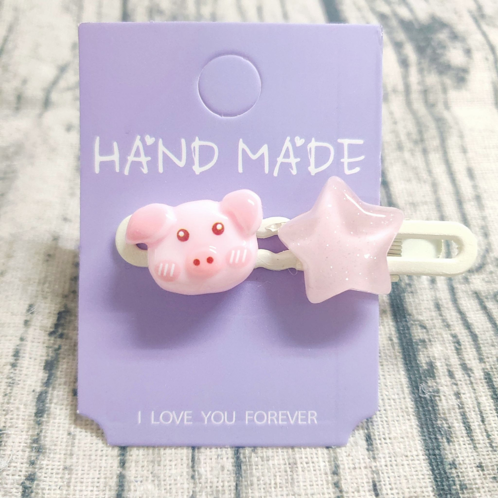 💕小V購物網💕【一組2支】多巴胺 可愛豬豬 星星髮夾ins粉嫩甜美女孩 百搭瀏海 邊夾 卡通 髮飾 鴨嘴夾 星星髮夾-細節圖3