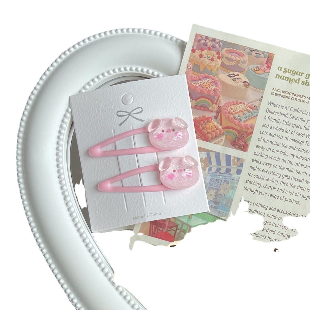 💕小V購物網💕【一組2支】可愛透明豬豬髮夾ins粉嫩甜美女孩bb夾百搭瀏海邊夾卡通髮飾 髮夾ins bb夾 百搭瀏海-細節圖2