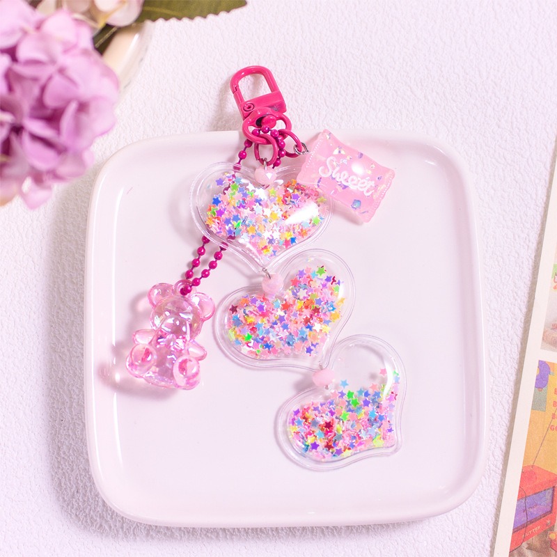 💕小V購物💕亮片閃粉壓克力彩色仿真糖果星星亮片水晶小熊吊飾 流星砂亮片 小熊 air pods吊飾 鑰匙圈吊飾 包包-細節圖3
