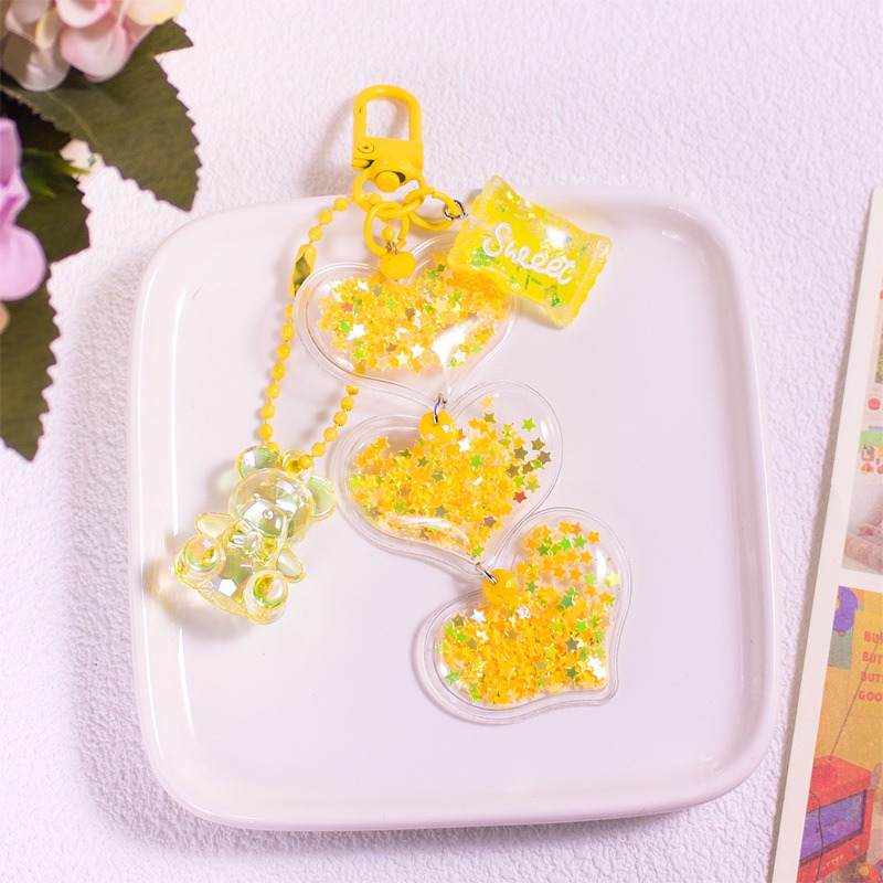 💕小V購物💕亮片閃粉壓克力彩色仿真糖果星星亮片水晶小熊吊飾 流星砂亮片 小熊 air pods吊飾 鑰匙圈吊飾 包包-細節圖4