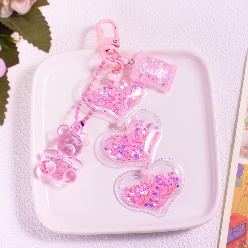 💕小V購物💕亮片閃粉壓克力彩色仿真糖果星星亮片水晶小熊吊飾 流星砂亮片 小熊 air pods吊飾 鑰匙圈吊飾 包包-規格圖7