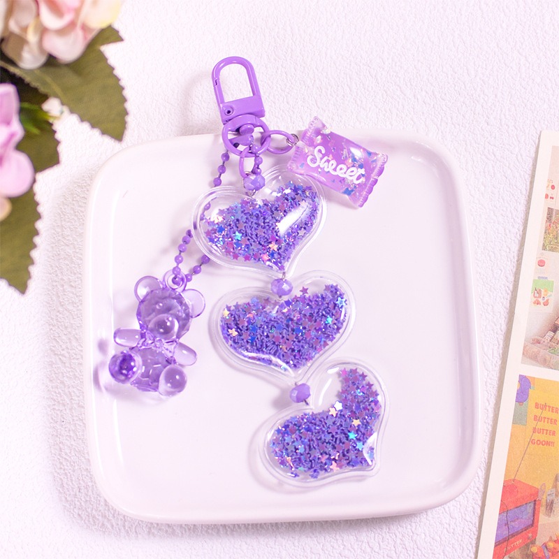 💕小V購物💕亮片閃粉壓克力彩色仿真糖果星星亮片水晶小熊吊飾 流星砂亮片 小熊 air pods吊飾 鑰匙圈吊飾 包包-規格圖7