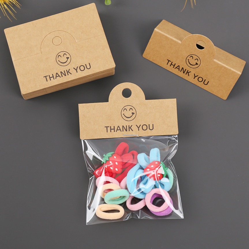 微笑款對折卡紙💕小V購物💕 8x6 一組50入 髮圈紙卡 髮飾紙卡 牛皮 包裝卡 髮圈卡 髮卡 包裝卡 髮圈 髮飾-細節圖2