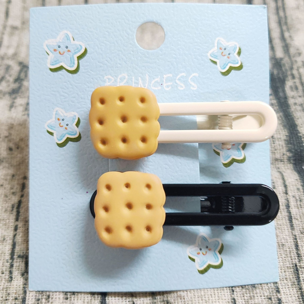 💕小V購物💕【一組二支價】【手作髮夾系列 - 餅乾髮夾】髮夾 可愛髮夾 卡通髮夾 韓系髮夾 鴨嘴夾 現貨-細節圖2