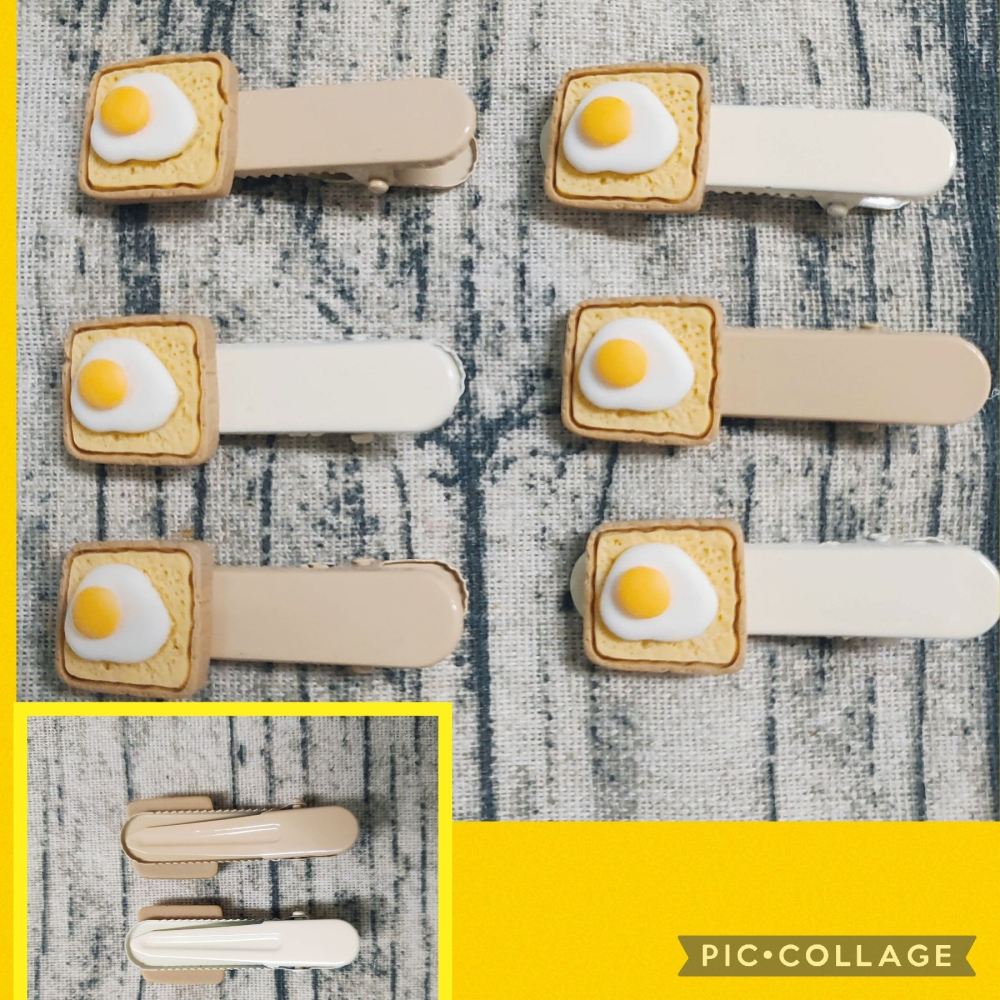 💕小V購物💕【一組二支價】【手作髮夾系列 - 蛋吐司髮夾】髮夾 可愛髮夾 卡通髮夾 韓系髮夾 鴨嘴夾 現貨 創意 髮-細節圖2