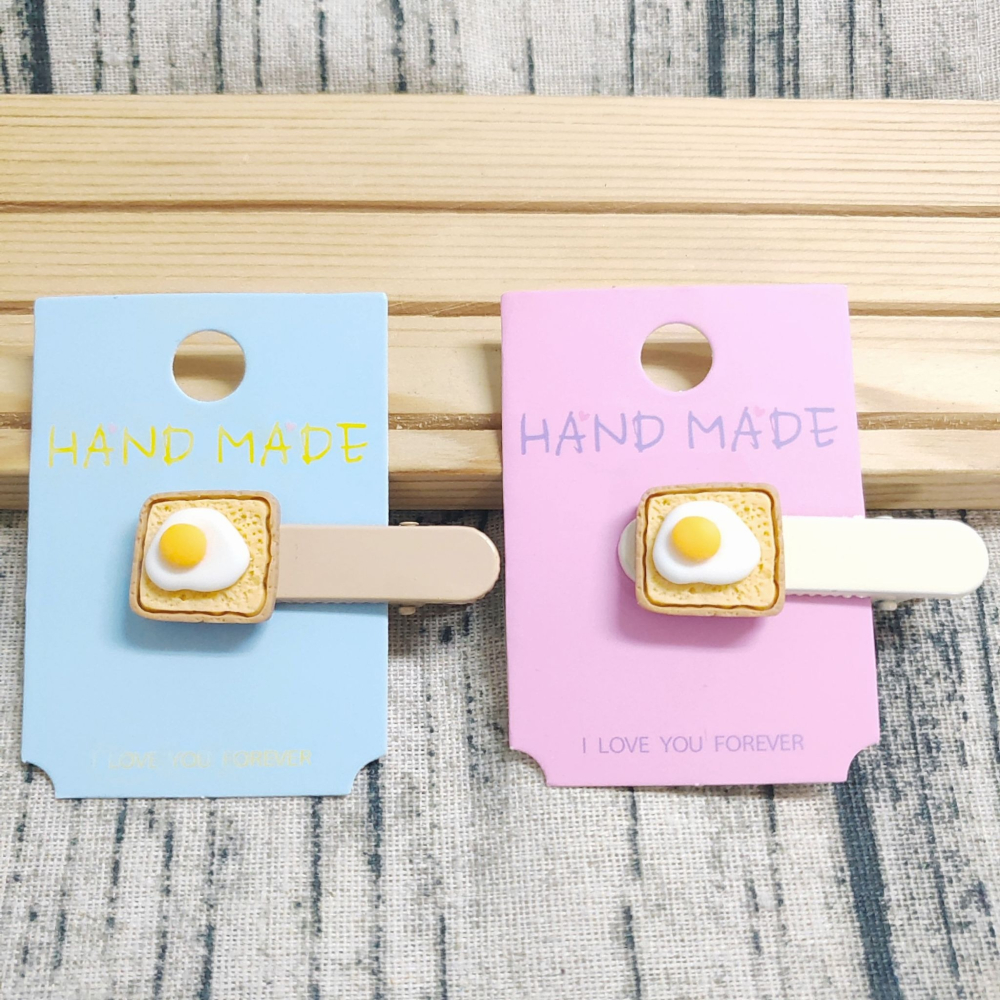 💕小V購物💕【一組二支價】【手作髮夾系列 - 蛋吐司髮夾】髮夾 可愛髮夾 卡通髮夾 韓系髮夾 鴨嘴夾 現貨 創意 髮-細節圖3