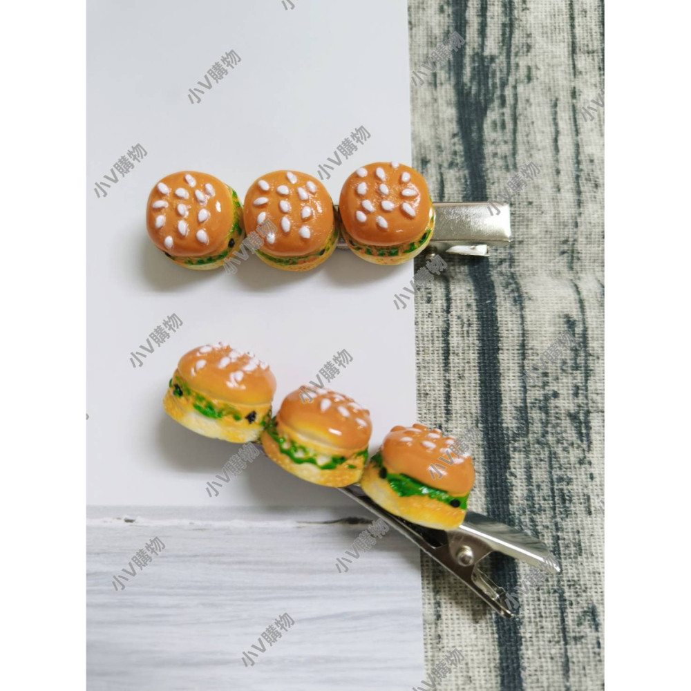 💕小V購物💕【手作髮夾系列 - 三個漢堡髮夾】6.5cm手作髮夾 可愛髮夾 卡通髮夾 韓系髮夾 鴨嘴夾 漢堡 髮夾-細節圖3