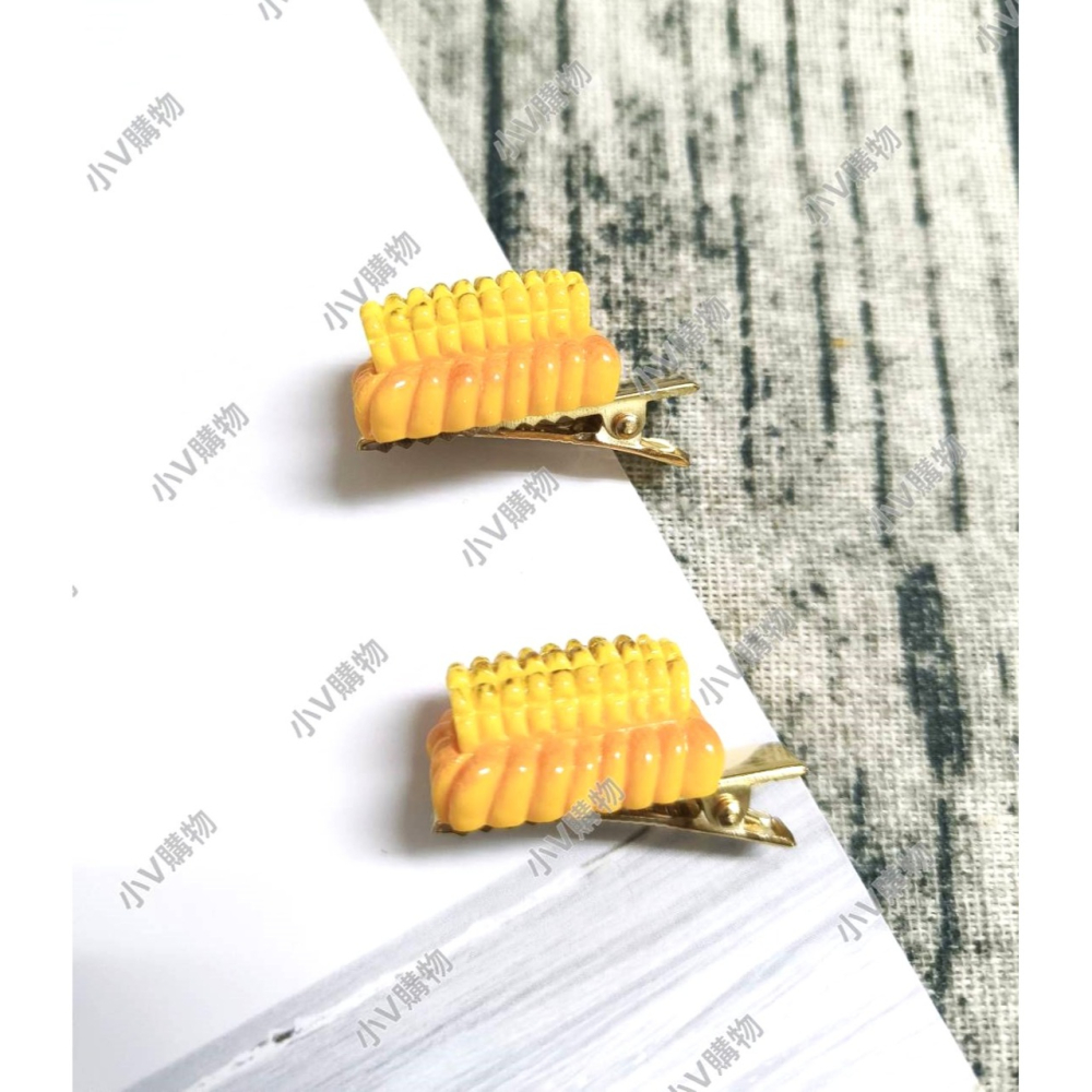 💕小V購物💕【手作髮夾系列 - 玉米麵包髮夾】 3cm手作髮夾 髮夾 可愛髮夾 卡通髮夾 韓系髮夾 鴨嘴夾 兒童 現-細節圖2