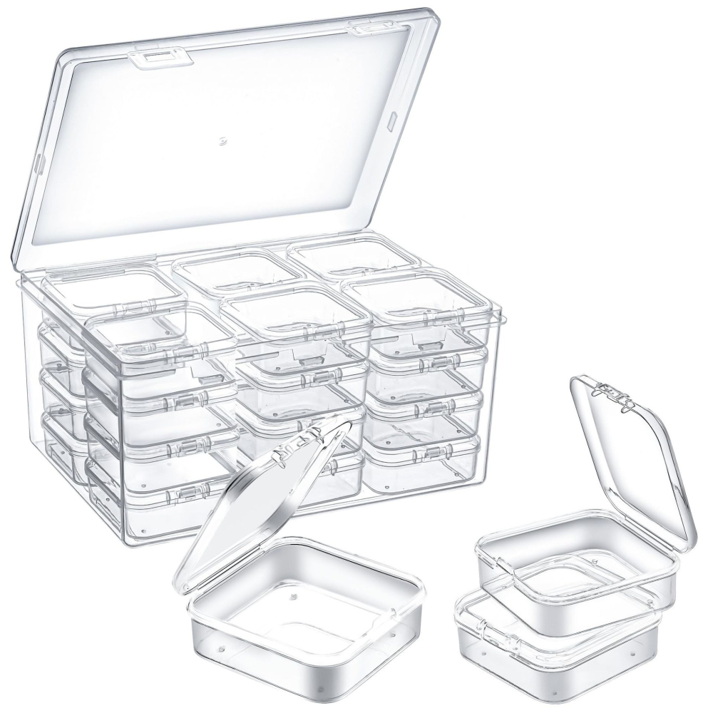 💕小V購物💕24格小方盒收納盒 飾品收納盒 透明藥丸盒工藝鑽畫 手工飾品 diy手作 材料 配件 散珠格子收納盒-細節圖4