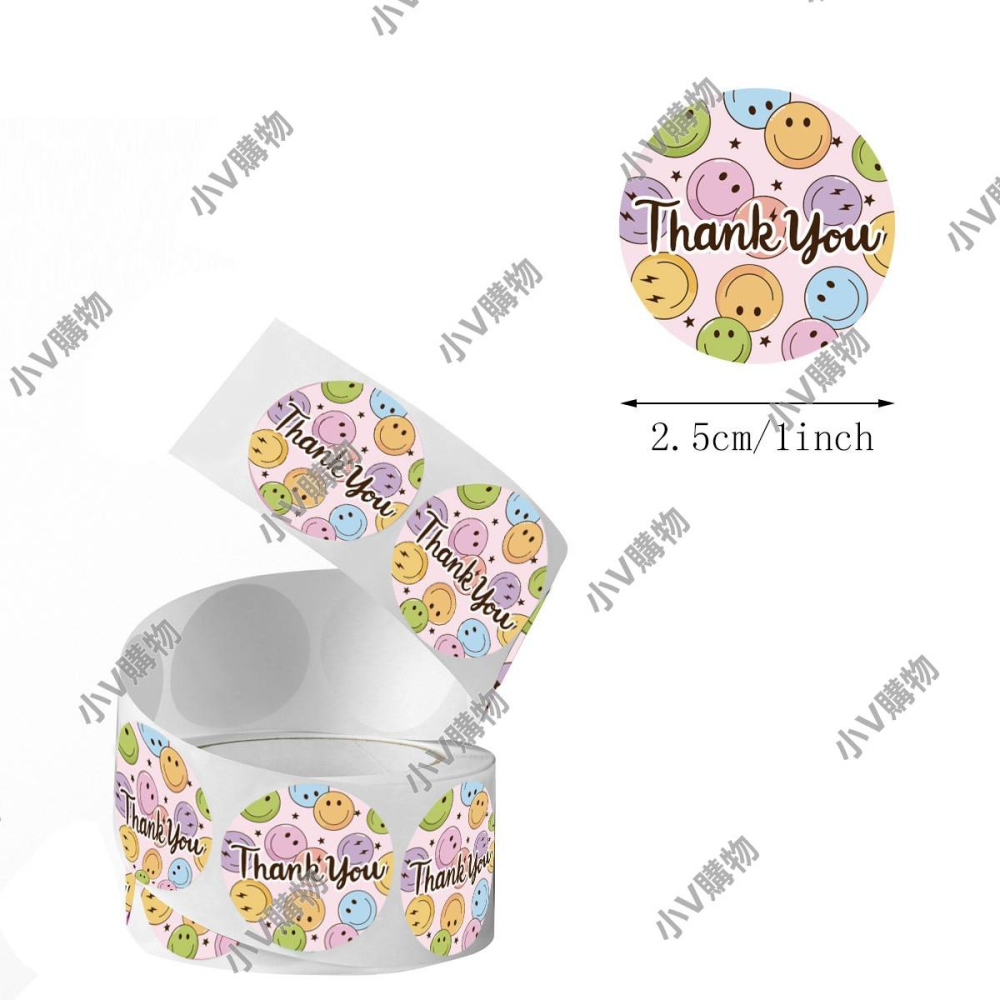 💕小V購物💕【C101】【一捲500枚】圓形 感謝貼紙 封口貼紙 圓形封口貼感謝貼 花卉手工裝飾貼紙 圓形卷花卉愛心-細節圖2