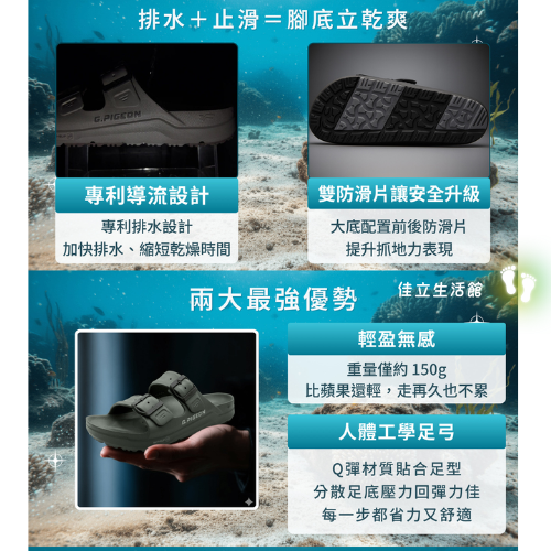 G.P 減壓足弓支撐/利機能排水/止滑拖鞋 /戶外雨天休閒/男女段拖鞋 舒適鞋 涼拖鞋-細節圖3