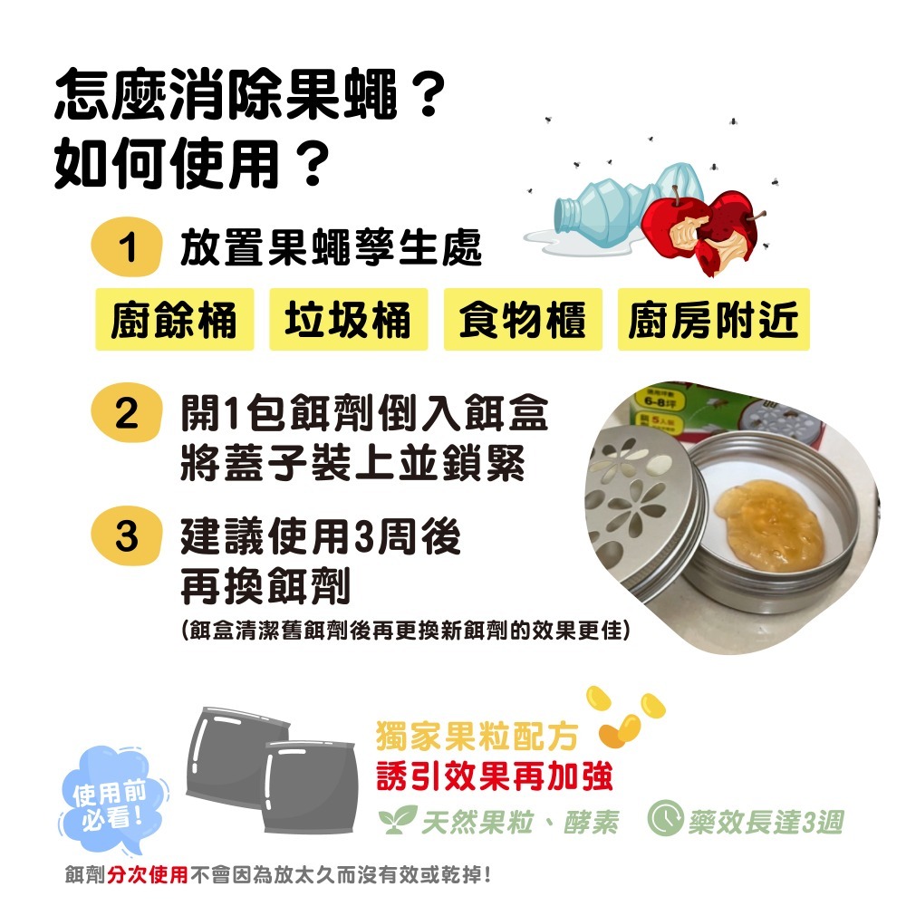 【新生王子】奧除果蠅Fly 果蚤蠅 誘殺餌劑盒 蚤蠅 消滅果蠅 果蠅非速必效 MIT品質保證-細節圖4