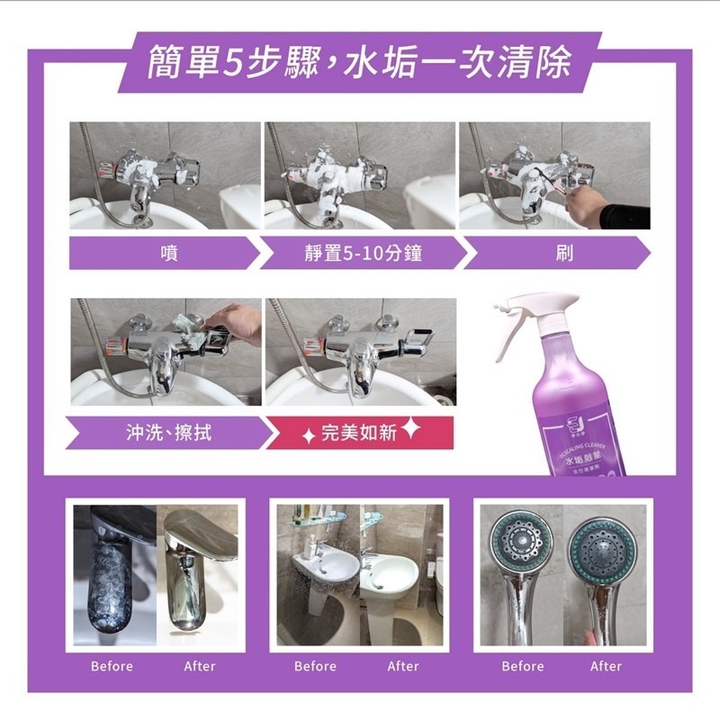 【新生王子】買就送1菜瓜布💯現貨✅淨の伊 水垢剋星 750g淨の伊水垢剋星去污清潔劑浴室水垢大剋星 去污清潔劑附噴頭-細節圖5