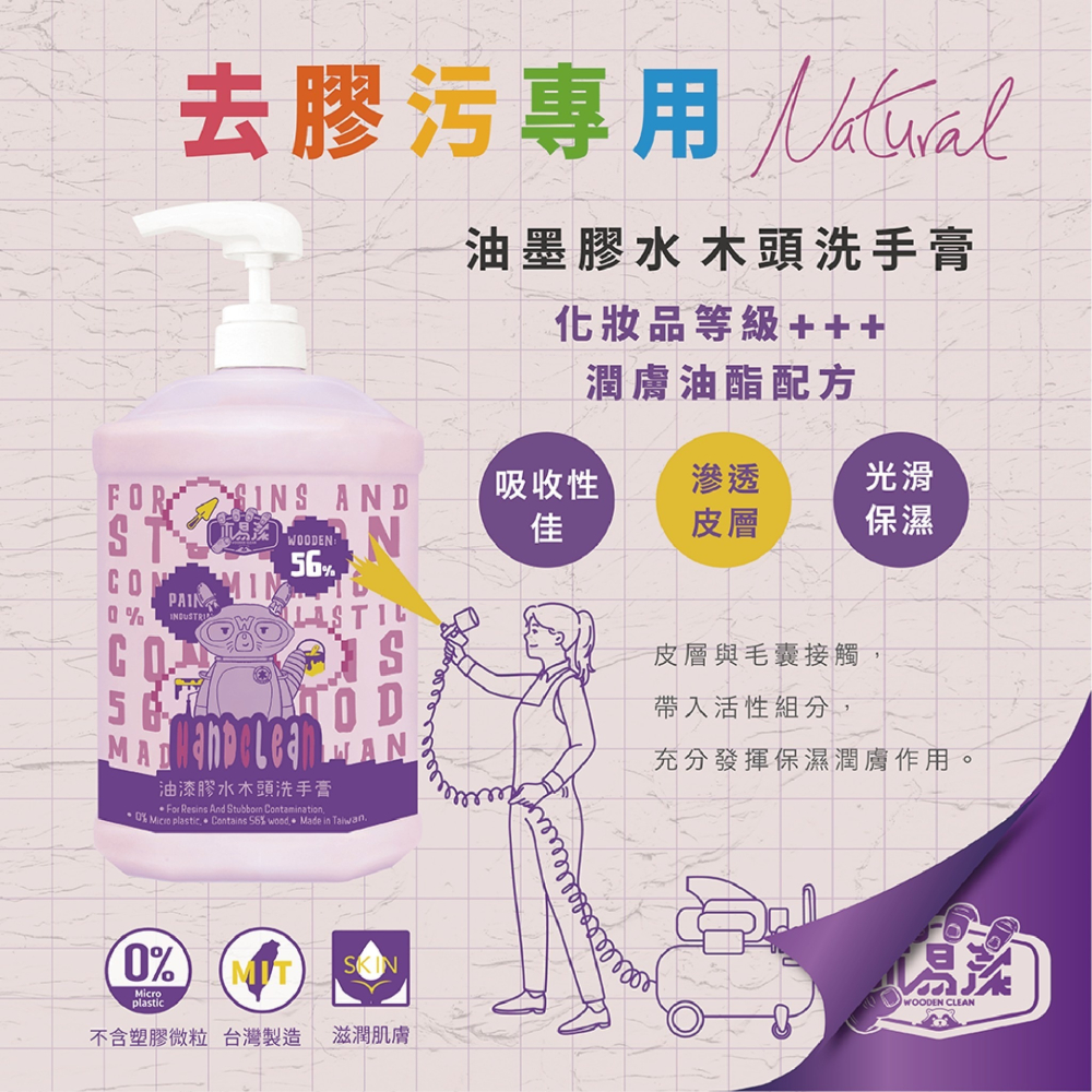 【新生王子】木易潔油漆洗手膏 1000ml 天然 環保洗手乳 護手配方油性漆 矽利康 AB膠 塑膠油 膠汙專用洗手劑-細節圖3